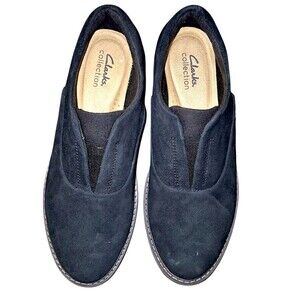 Clarks Collection Black Suede Slip On Comfort Career Loafers Sharon Sail Size 9M